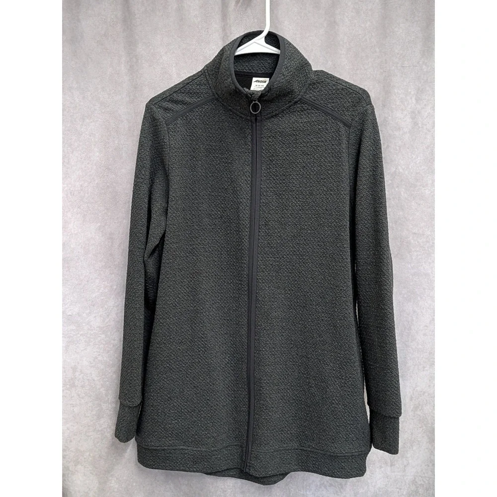 Avia Mens Textured Fleece Full Zip Jacket Charcoal Gray Mock Neck RN52469 Size M